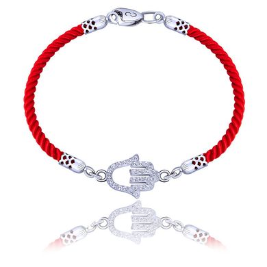 Срібний браслет з червоною ниткою і фіанітами "Долоня" 75078, Білий, 21, Білий