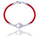 Срібний браслет з червоною ниткою і фіанітами "Долоня" 75078, Білий, 19, Білий