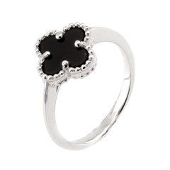 Серебряное кольцо Клевер с ониксом K11976, 19 размер, уточнюйте
