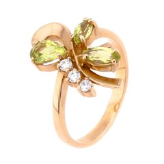 Фото Золотое кольцо с зеленым кварцем и фианитами 11600gq