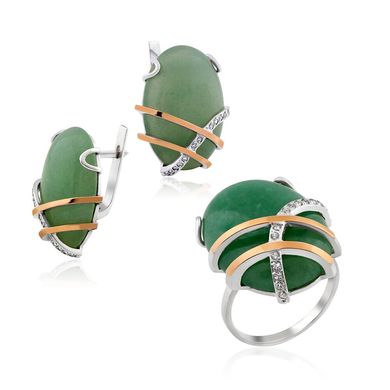 Серебряное женское кольцо "Dorote", уточнюйте, Зеленый