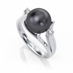 Золотое кольцо с жемчугом и бриллиантами "Comely", уточнюйте, 2Кр57-0,07-1/3; 1Перлина культ.(морська Таіті), Черный