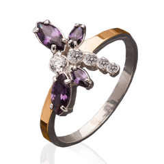 Серебряное женское кольцо "Dragonfly", уточнюйте, Белый-Аметист
