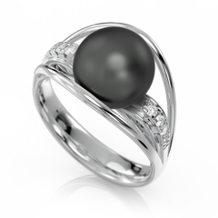 Золотое кольцо с жемчугом и бриллиантами "Dalliance", уточнюйте, 6Кр57-0,05-1/4; 1Перлина культ.(морська Таіті), Черный