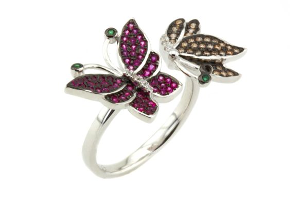 Серебряное кольцо с бабочками СК11057, уточнюйте