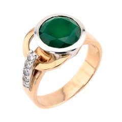 Фото Золотое кольцо с зеленым ониксом и фианитами 11333go