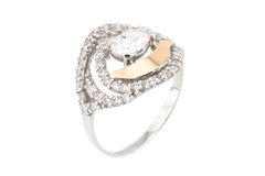 Серебряное кольцо с фианитами (с золотыми накладками) к705ф, 17,5 размер, уточнюйте