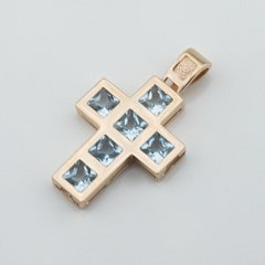Золотой крестик с скай топазами p13960