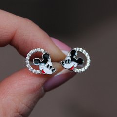 Серебряные серьги гвоздики "Mickey Mouse", Микс цветов, Микс цветов