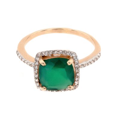 Фото Золотое кольцо с зеленым агатом и фианитами 11945ag