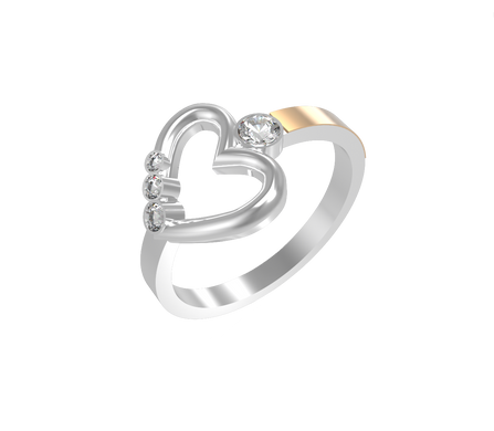 Серебряное женское кольцо "Heart", уточнюйте, Белый