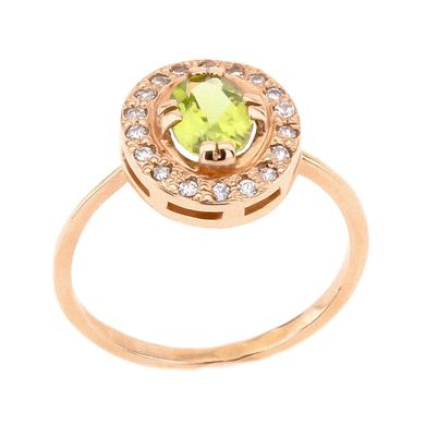 Фото Золотое кольцо с хризолитом и фианитами 11917chr