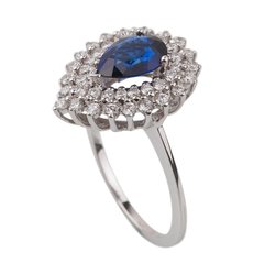 Золотое кольцо с сапфирами и бриллиантами RO07962, уточнюйте, Белый-Синий