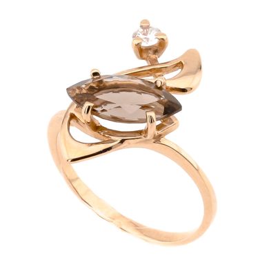 Фото Золотое кольцо с дымчатым кварцем и фианитами 11358sq