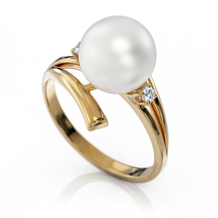 Золотое кольцо с жемчугом и бриллиантами "Cuddle", уточнюйте, 2Кр57-0.05-4/4; 1Перлина культ.(прісн. біла), Белый