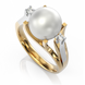 Золота каблучка з перлиною і діамантами "Chatoyant", уточнюйте, 2Кр57-0,07-1/3; 1Перлина культ. (морська Акоя), Білий
