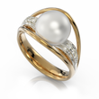 Золотое кольцо с жемчугом и бриллиантами "Cynosure", 16.5, 3.05, 6Кр57-0,05-3/3; 1Перлина культ.(прісн. біла), Белый