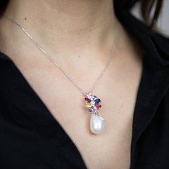 Фото Срібне кольє з імітацією перлів
