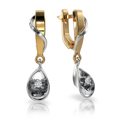 Золоті сережки з діамантами "Demure", 3.67, 2Кр57-0,08-1/5, Білий