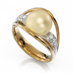 Золотое кольцо с жемчугом и бриллиантами "Evanescent Gold", уточнюйте, 6Кр57-0,06-1/4; 1Перлина культ. (Південних морів)