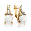 Золотые серьги с жемчугом и бриллиантами "Chatoyant", 5.52, 2Кр57-0,08-2/4; 2Перлини культ.(прісн. білі), Белый