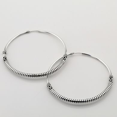 Фото Срібні сережки-кільця з чорнінням (діаметр 5 см)
