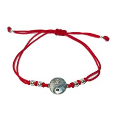 Серебряный браслет хамса с красной нитью "Инь Янь", Универсальный