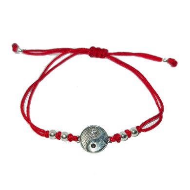 Серебряный браслет хамса с красной нитью "Инь Янь", Универсальный