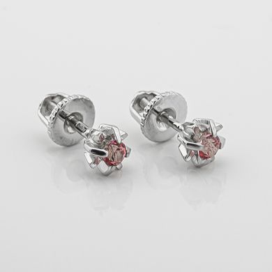 Серебряные серьги -гвоздики с розовым топазом 12356topr-4, Розовый