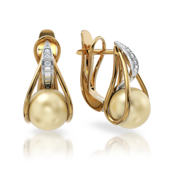 Золотые серьги с жемчугом и бриллиантами "Evanescent Gold", 6.13, 6Кр57-0,05-1/3; 2Перлини культ. (Південних морів)