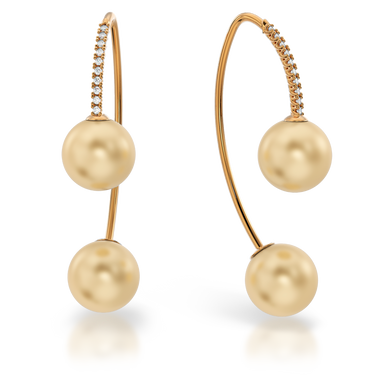 Золоті сережки петельки з перлами і діамантами "Balls Dі.", 4.40, 20Кр57-0,08-2/3; 4Перлини культ.(прісн. білі)