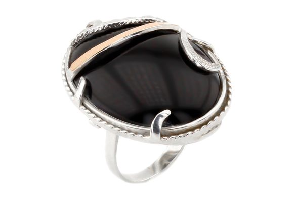 Серебряное кольцо с черным ониксом (с золотыми накладками) к394он, уточнюйте
