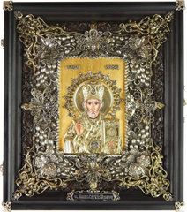 Фото Икона с сусальным золотом Николай Чудотворец в киоте