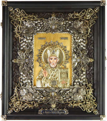 Фото Ікона з сухозлітним золотом Микола Чудотворець в кіоті
