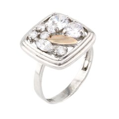 Серебряное кольцо с фианитами (с золотыми накладками) к514ф, уточнюйте