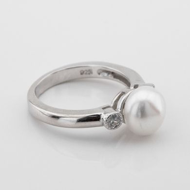 Серебряное кольцо с им. жемчуга и фианитами K11981, уточнюйте