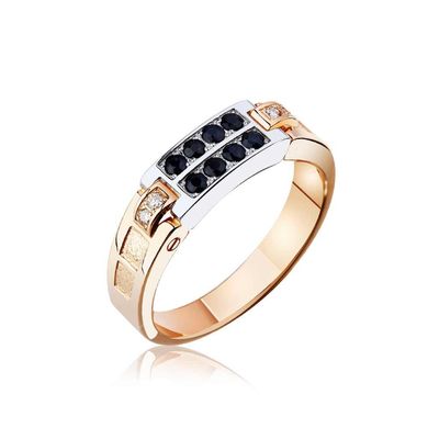 Чоловічий золотий перстень з сапфірами і діамантами 31406 45, Білий-Чорний, 19, Білий-Чорний