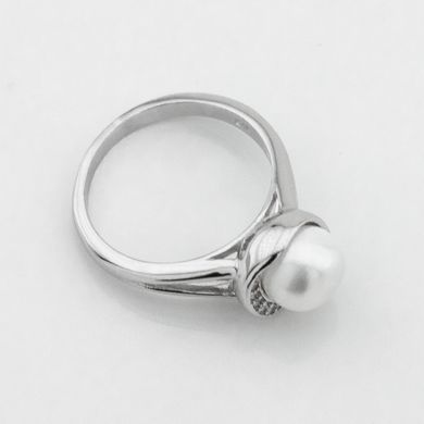 Серебряное кольцо с жемчугом и фианитами K111706, уточнюйте