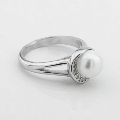 Серебряное кольцо с жемчугом и фианитами K111706, уточнюйте