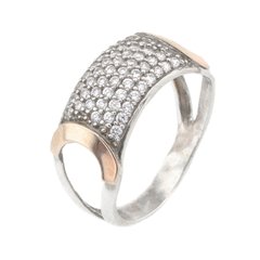 Серебряное кольцо с фианитами (с золотыми накладками) к550ф, 17 размер, уточнюйте