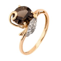 Фото Золотое кольцо с дымчатым кварцем и бриллиантами 25255diasq