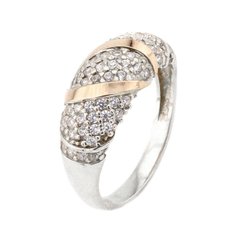 Серебряное кольцо с фианитами (с золотыми накладками) к853ф, 17,5 размер, уточнюйте