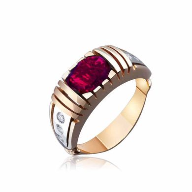 Мужской золотой перстень с рубином и бриллиантами 31146 47, 19, Рубин