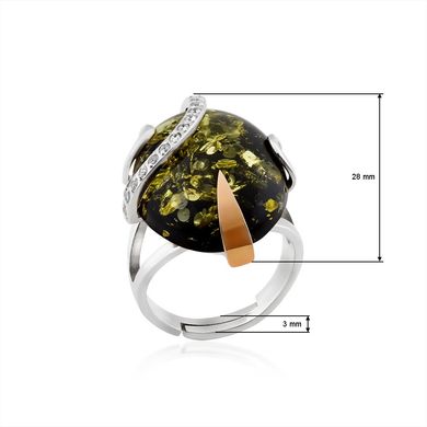 Серебряное женское кольцо "Korneli Amber", уточнюйте, Зеленый