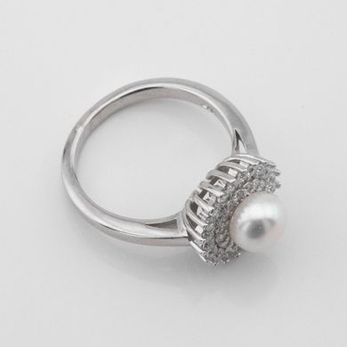 Серебряное кольцо с им. жемчуга и фианитами K11986, уточнюйте