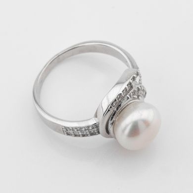 Серебряное кольцо с им. жемчуга и фианитами K11984, уточнюйте