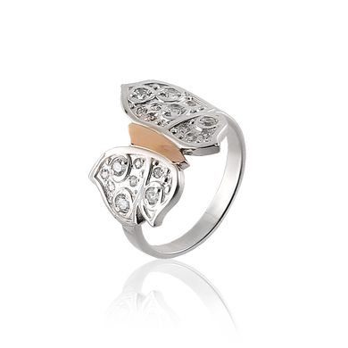 Серебряное женское кольцо "Butterfly", уточнюйте, Белый