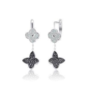 Серебряные серьги "Angeletta", Белый-Синий, Белый-Черный