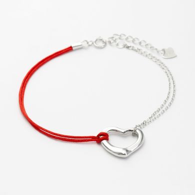 Срібний браслет з червоною ниткою "BiG Heart", 16,5+3,5, 2.4