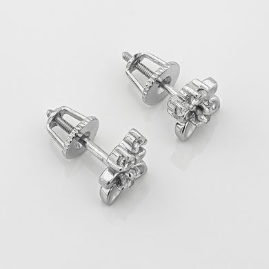 Серебряные серьги -гвоздики Цветы с фианитами 121097-4, Белый